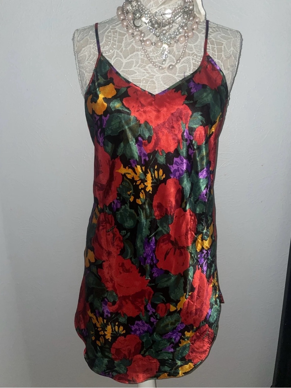 Victorias Secret S Satin Chemise Floral Rose Slip Nightie Gown‎ Victoria’s 80’s